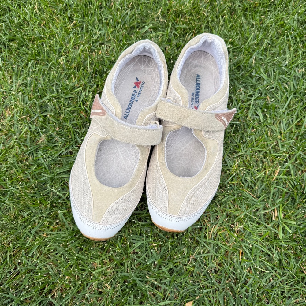 Allrounder by Mephisto Beige Tan Mary Jane Velcro Adjustable Size 8 Sneakers